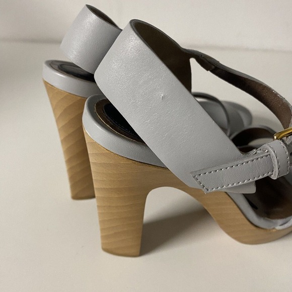 MARNI Sandal Leather Open Toe Platform Ankle Strap Wood Heel Grayish Blu… - Picture 10 of 10